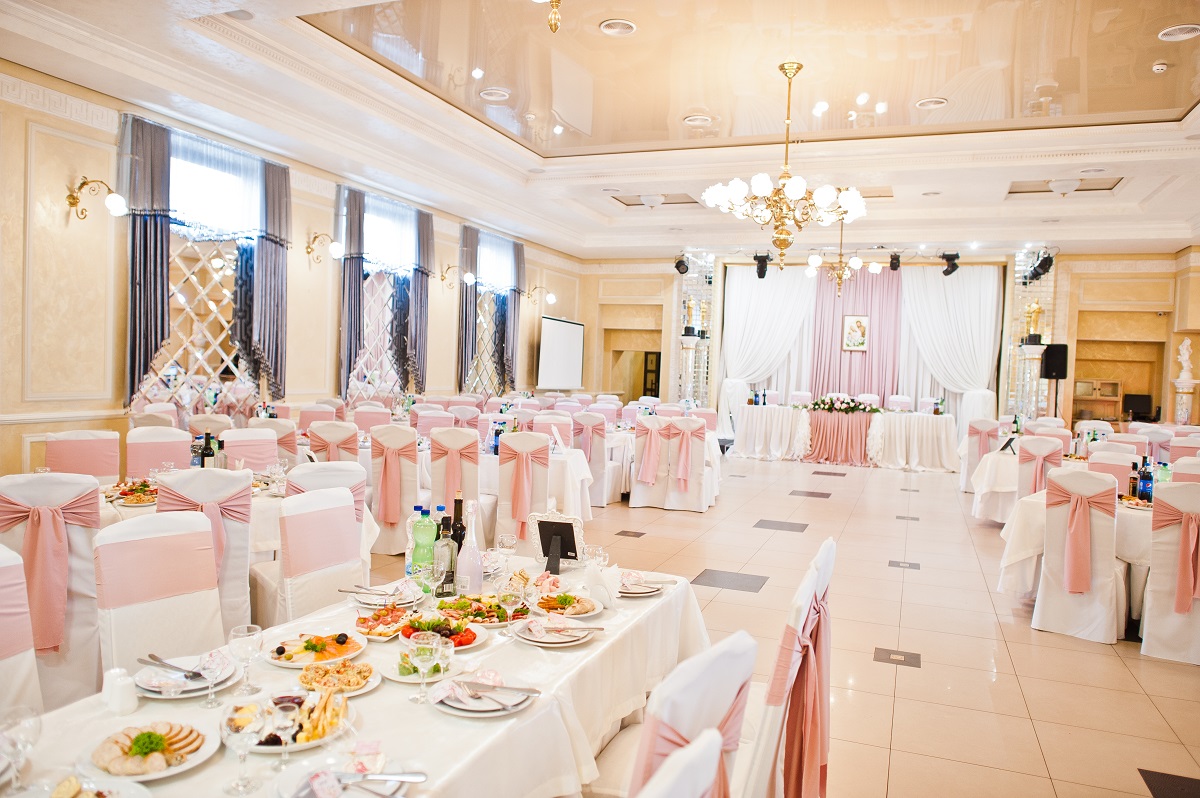 Beautiful wedding set decoration in the restaurant.